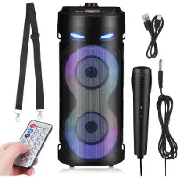Nee Draagbare PA Speaker – 100W Luidspreker met Subwoofer – 2 Microfoons & Afstandsbediening – Kleurrijke LED-verlichting – Voor Feesten, Buiten & Karaoke – Zwart
