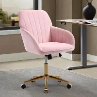 OKWISH Bureaustoel Verstelbaar - Ergonomische Draaistoel Met Rugleuning - Voor Kantoor En Slaapkamer - Fluweel - Roze