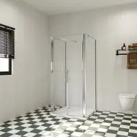 AICA Douchecabine B:80xD:80xH:195cm,twee zijwaden, 6 mm transparant, gemakkelijk te reinigen gehard glas, stabilisatiestang 73-120 cm (verstelbaar), profiel van glanzend chroom.