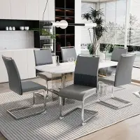 OKWISH Eetkamerstoel – Ergonomisch Design – Set Van 6 – Metaal – Modern – Grijs – Voor Eetkamer En Keuken