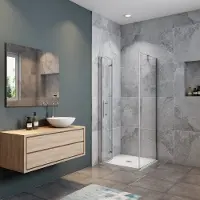 AICA Douchecabine met vouwdeur en vaste zijwand ,NANO EasyClean veiligheidsglas,B:90xD:76x185cm