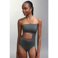 MANGO TEENS cut out badpak antraciet Grijs Meisjes Polyamide Effen - maat 152(XXS)