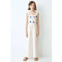 Mango jumpsuit linnen ecru Meisjes Katoenlinnen Vierkante hals Printopdruk - maat 134