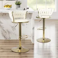 Hawthyhome Barstoelen Set van 2, In Hoogte Verstelbaar en Draaibaar, Barstoel met Rugleuning, Fluwelen Zitting, Met Voetensteun, Keuken Barstoelen,Beige