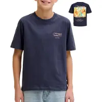 Jack & Jones JUNIOR T-shirt met backprint grijsblauw Jongens Katoen Ronde hals - maat 128