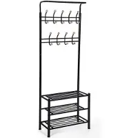 Hoppa! Multifunctionele kledingkapstok – Zwart – Metaal – 35,2 x 68,8 x 187 cm (BxDxH)