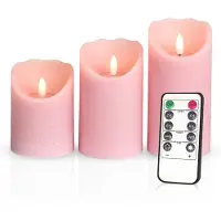 Meisterhome – 3 x Led Stompkaars Rustiek - Licht Roze – Stompkaars Echte wax – Led kaarsen - 10 / 12.5 / 15 cm Hoog - Met afstandsbediening – Timer 2/4/6/8 uur - Dimbaar