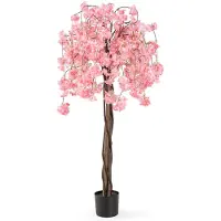 Costway Kunstkersbloesemboom Kunstplant, 163 cm, Kunstboom met Bloemen, Bloemenboom in Pot, Bloesemboom Kersenboom Sakura, voor Huwelijk Thuis Kantoor, Lentedecoratie (Roze)
