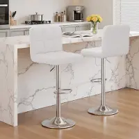 Hawthyhome Barstoelen Set van 2 – In Hoogte Verstelbaar & Draaibaar – Barstoel met Rugleuning – Kunstleer – Met Voetensteun – Keuken Bar Stoelen–Wit