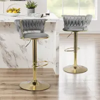 Hawthyhome Barstoelen Set van 2, In Hoogte Verstelbaar en Draaibaar, Barstoel met Rugleuning, Fluwelen Zitting, Met Voetensteun, Keuken Barstoelen,Donkergrijs