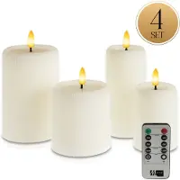 Meisterhome LED Kaarsen 4-delige Set Ivoor – Flikkerend Licht – Met Afstandsbediening & Timer – Batterijverlichting – Ø7,5/10 cm, Hoogte 10/15 cm – Ribbeldesign – Vlamloos & Energiezuinig