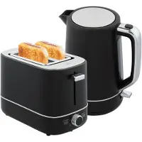 HOMCOM -Wasserkocher Toaster Set-Kunststoff-21,2L x 16B x 24,3H cm-Schwarz