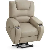 MCombo Elektrische Relaxfauteuil met Sta-op Hulp - Massage & Verwarming - 145° Ligfunctie - Verborgen Bekerhouders - Beigebruin Microvezel