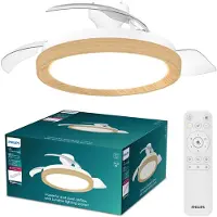 Philips Bliss Plafondventilator met ingebouwde LED-lamp - 3 Intrekbare bladen, diameter: 106cm - 4500 Lumen - Instelbaar wit licht van 2700K tot 6500K - Dimbaar tot 5% - Afstandsbediening - Hout