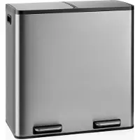 Hjh OFFICE Afvalbak / afvalscheidingssysteem Clean 13 S - 60L (2x30L) roestvrij staal zilver