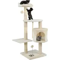 Lionto krabpaal 112 cm, stabiel, compact & met grot en sisaltouw, beige/wit