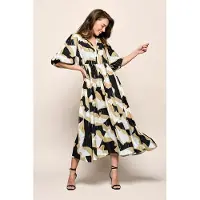 Mart Visser Sophie Print Jurk Zwart / Camel