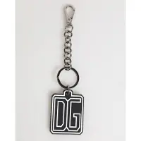 Dolce&Gabbana Zwart Witte DG Rubber Logo Zilveren Mannen Sleutelhanger Sleutelhanger