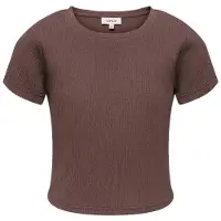 ONLY KIDS GIRL T-shirt met textuur donkerbruin Meisjes Viscose Ronde hals - maat 152