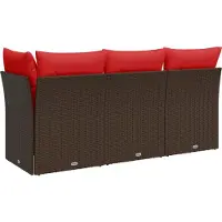vidaXL Tuinbank met kussens 3-zits poly rattan bruin