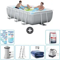 Intex Rechthoekig zwembad met frame – 300 x 175 x 80 cm – Grijs – Inclusief pomp, ladder, zonnescherm, zoutwatersysteem, filter en zwembad zout