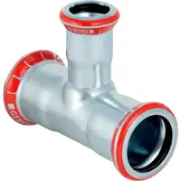 Geberit GE Mapress C-stalen T-stuk, met verminderde afmetingen, diameter 88,9 x 28 x 88,9 mm, verzinkt, 1 stuk.
