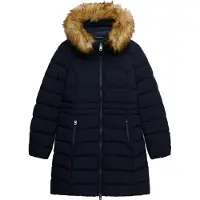 Superdry Dames Halflange Fuji jas met synthetisch bont en capuchon marineblauw (L), Casual, Polyester W5012185A