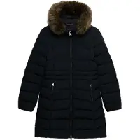 Superdry Dames Fuji Middenlange Jas met Synthetisch Bont en Capuchon zwart (M), Casual, Polyester W5012185A