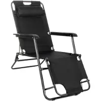 Springos Tuinstoel | Ligstoel | Opvouwbaar | Verstelbaar | Ergonomische Hoofdsteun | Zwart