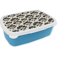 MuchoWow Broodtrommel Blauw - Lunchbox Abstract - Patroon - Zwart - Brooddoos 18x12x6 cm - Brood lunch box - Broodtrommels voor kinderen en volwassenen