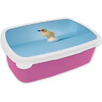 MuchoWow Broodtrommel Roze - Lunchbox Eendje - Zonnebril - Ei - Blauw - Brooddoos 18x12x6 cm - Brood lunch box - Broodtrommels voor kinderen en volwassenen