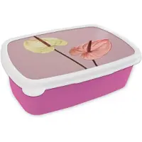 MuchoWow Broodtrommel Roze - Lunchbox Bloemen - Anthuriums - Geel - Roze - Brooddoos 18x12x6 cm - Brood lunch box - Broodtrommels voor kinderen en volwassenen