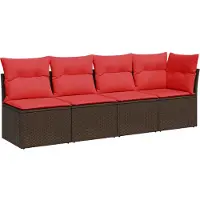 vidaXL Tuinbank met kussens 4-zits poly rattan bruin