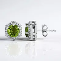 Cavill - Zilveren Zeshoekige Oorbellen - 925 Sterling Zilver met Platina Plating - 2,257 Ct Groene Peridoot & 0,319 Ct Zirkonia - Elegante Studs Dames