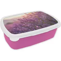 MuchoWow Broodtrommel Roze - Lunchbox Lavendel - Paars - Zonlicht - Brooddoos 18x12x6 cm - Brood lunch box - Broodtrommels voor kinderen en volwassenen