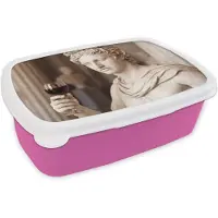 MuchoWow Broodtrommel Roze - Lunchbox Klassiek - Marmer print - Wijn - Brooddoos 18x12x6 cm - Brood lunch box - Broodtrommels voor kinderen en volwassenen
