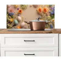 KitchenYeah Spatscherm keuken 80x40 cm - Kookplaat achterwand Bloemen - Pastelkleuren - Eieren - Taupe - Muurbeschermer - Spatwand fornuis - Hoogwaardig aluminium