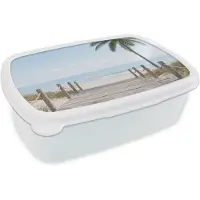 MuchoWow Broodtrommel Wit - Lunchbox Palmbomen - Pad - Horizon - Brooddoos 18x12x6 cm - Brood lunch box - Broodtrommels voor kinderen en volwassenen