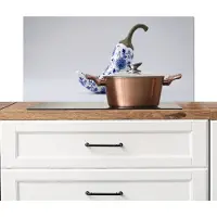 KitchenYeah Spatscherm keuken 80x40 cm - Kookplaat achterwand Chilipeper - Keramiek - Blauw - Muurbeschermer - Spatwand fornuis - Hoogwaardig aluminium