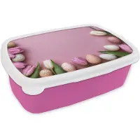 MuchoWow Broodtrommel Roze - Lunchbox Tulpen - Eieren - Roze - Brooddoos 18x12x6 cm - Brood lunch box - Broodtrommels voor kinderen en volwassenen