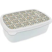 MuchoWow Broodtrommel Wit - Lunchbox Patroon - Klassiek - Kleurrijk - Brooddoos 18x12x6 cm - Brood lunch box - Broodtrommels voor kinderen en volwassenen
