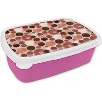 MuchoWow Broodtrommel Roze - Lunchbox Cirkels - Modern - Kleurrijk - Brooddoos 18x12x6 cm - Brood lunch box - Broodtrommels voor kinderen en volwassenen