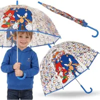 Sarcia.eu SONIC Blauwe kinderparaplu voor jongens, opvouwbare, doorzichtige automatische paraplu