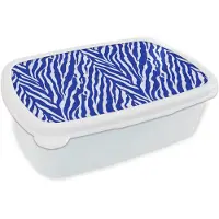MuchoWow Broodtrommel Wit - Lunchbox Zebra - Patroon - Kobalt - Blauw - Brooddoos 18x12x6 cm - Brood lunch box - Broodtrommels voor kinderen en volwassenen