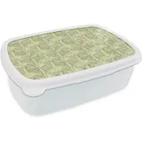 MuchoWow Broodtrommel Wit - Lunchbox Palmwoud - Tropisch - Groen - Brooddoos 18x12x6 cm - Brood lunch box - Broodtrommels voor kinderen en volwassenen