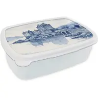 MuchoWow Broodtrommel Wit - Lunchbox Schots - Kasteel - Blauw - Aquarel - Brooddoos 18x12x6 cm - Brood lunch box - Broodtrommels voor kinderen en volwassenen