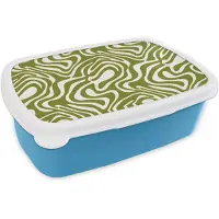 MuchoWow Broodtrommel Blauw - Lunchbox Lijnpatroon - Groen - Organisch - Brooddoos 18x12x6 cm - Brood lunch box - Broodtrommels voor kinderen en volwassenen