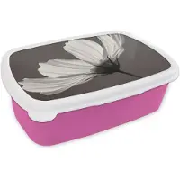 MuchoWow Broodtrommel Roze - Lunchbox Bloem - Minimalistisch - Zwart - Wit - Brooddoos 18x12x6 cm - Brood lunch box - Broodtrommels voor kinderen en volwassenen