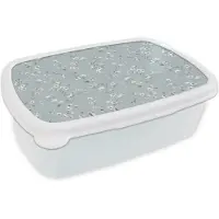 MuchoWow Broodtrommel Wit - Lunchbox Klassiek - Bloemen - Blauw - Brooddoos 18x12x6 cm - Brood lunch box - Broodtrommels voor kinderen en volwassenen