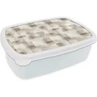 MuchoWow Broodtrommel Wit - Lunchbox Textuur - Linnen - Beige - Brooddoos 18x12x6 cm - Brood lunch box - Broodtrommels voor kinderen en volwassenen
